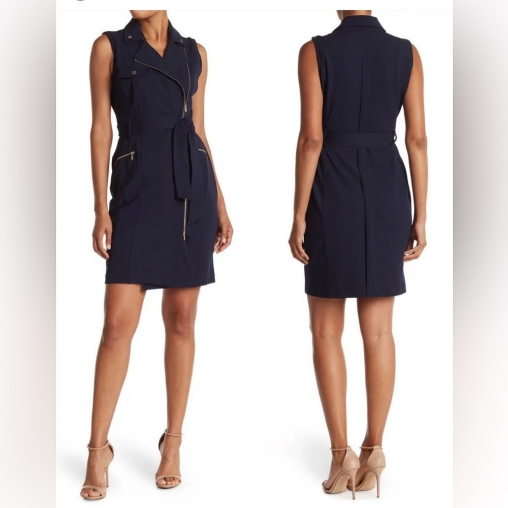 Calvin Klein Blue Sleeveless V-neck Sheath Dress